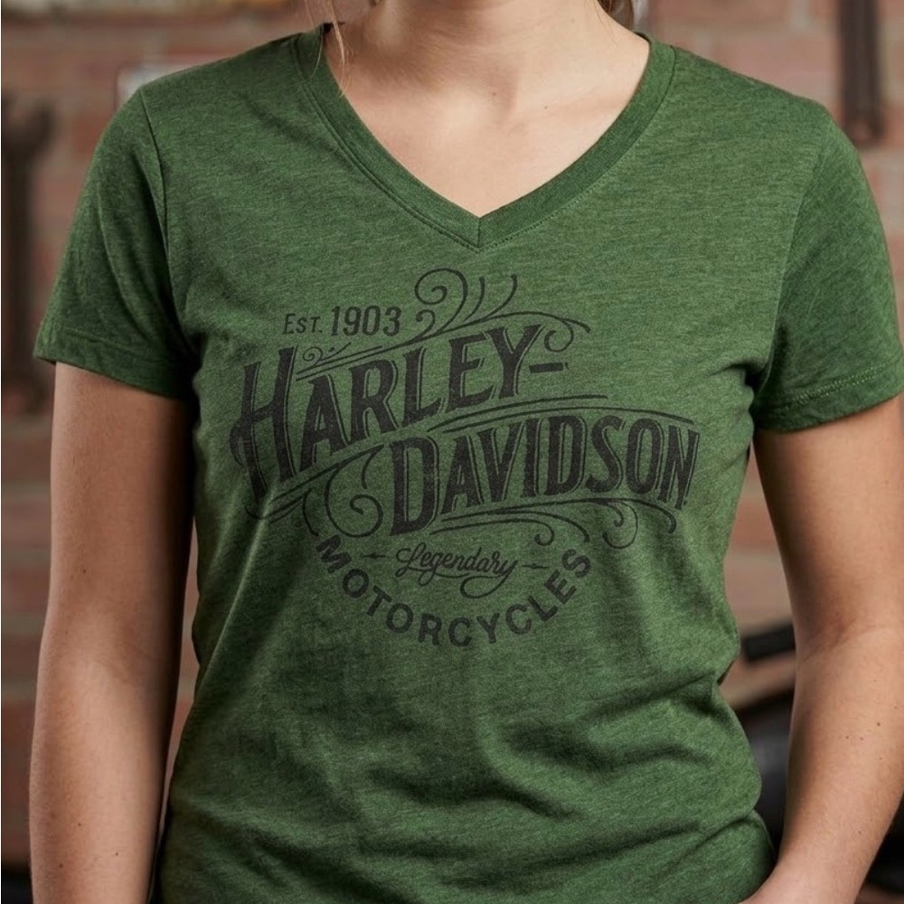 Harley-Davidson Olive Green V-Neck Logo Tee